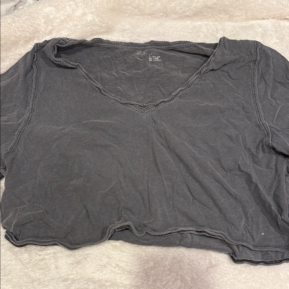 Aerie Charcoal V-Neck Crop Top